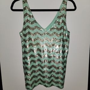 J. Crew sequined Teal and grey top